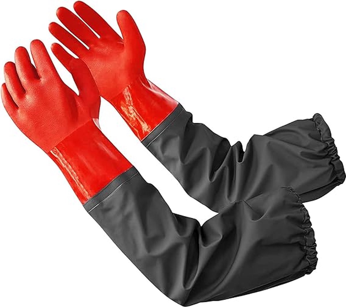 Goedkoopste 1 paar - Handschoenen - schoonmaak handschoenen - Handschoenen met volledige arm - zwart en rood - waterdichte handschoenen - met katoenen voering - voor vijverreiniging, onderhoud/machine-industrie