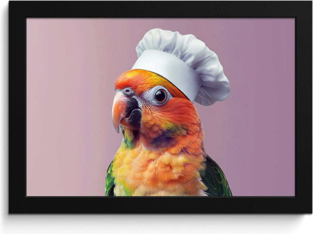 FrameYourWall Fotolijst inclusief poster - Posterlijst 30x20 cm - Posters - Papegaai - Koksmuts - Nieuwsgierig - Vogel - Foto in lijst - Keuken decoratie muur - Wanddecoratie accessoires - Muurdecoratie - Schilderijen Koksmuts - Parkiet