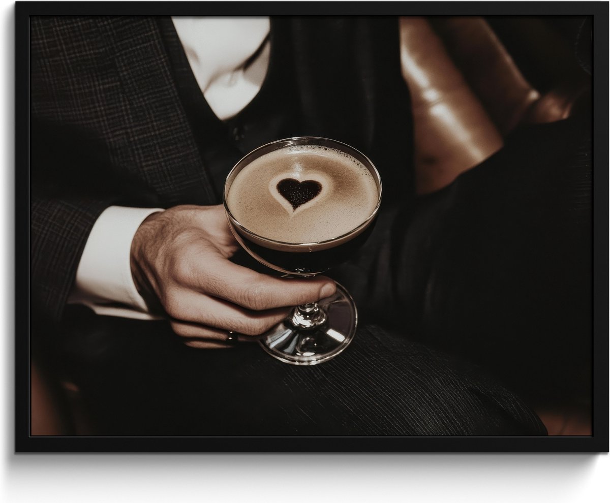 FrameYourWall Fotolijst inclusief poster - Posterlijst 80x60 cm - Posters - Hartje - Cocktail - Espresso Martini - Hand - Foto in lijst - Keuken decoratie muur - Wanddecoratie accessoires - Muurdecoratie - Schilderijen