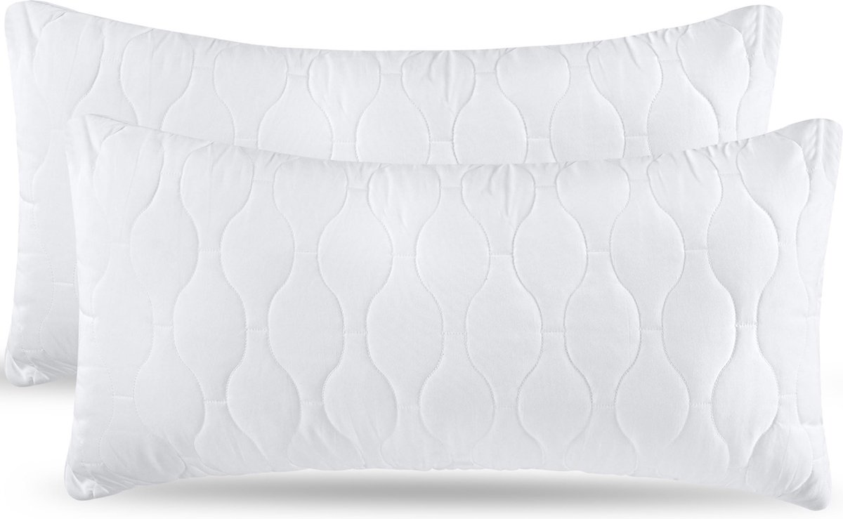 La'Moussawi ® Koppel van Luxe Gewatteerde Kussens voor Bed en Bank, 40 x 80 cm, 2 Stuks, Wit