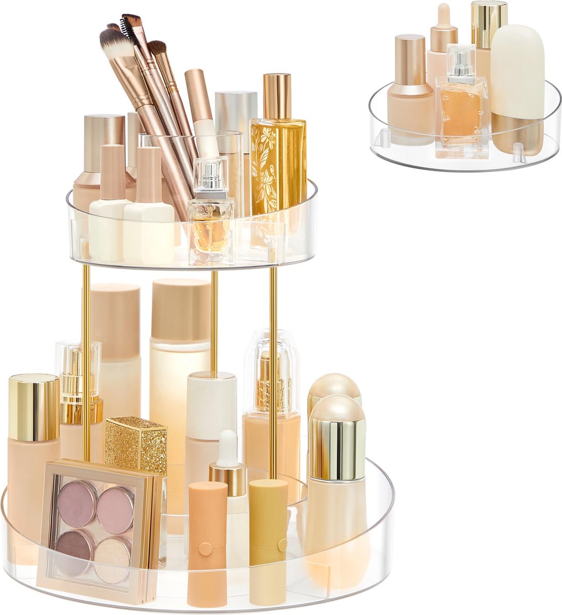 La'Moussawi ® Transparante Draaibare Cosmetica- en Keukenorganizer met Extra Dienblad