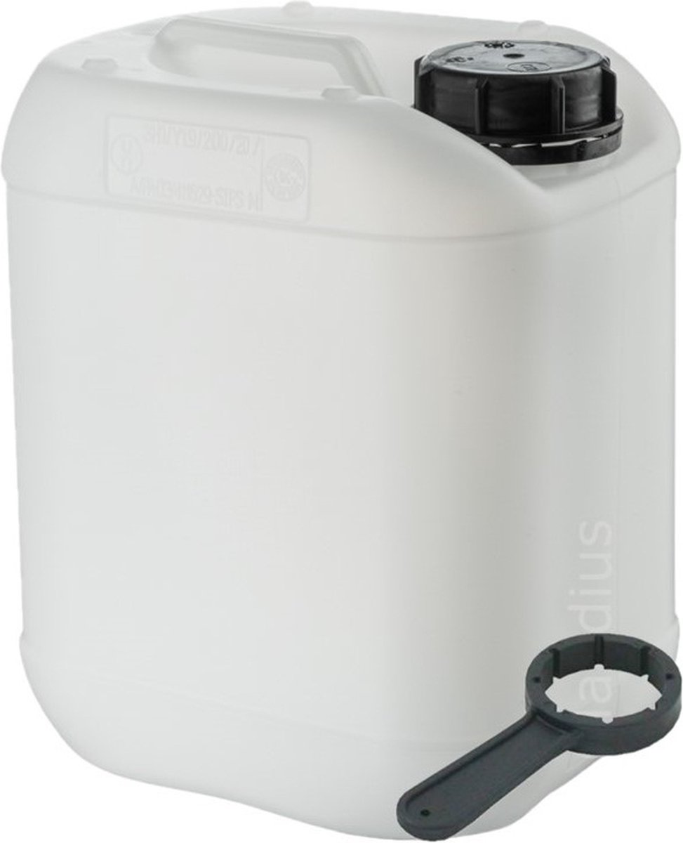 Jerrycan 5 liter wit | met sleutel | geschikt voor water | UN gekeurd | benzine | handig stapelbaar | food grade | inclusief dop | totaal te legen | noodpakket