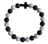 Kruis armband - Jezus - Christelijk - christelijk cadeau - kralen sieraad - bijbel - marmer zwart 1 stuks