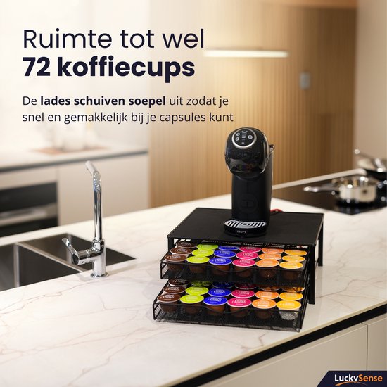 Porte-capsules avec tiroir Dolce Gusto - Porte-gobelet pour 72 capsules de Café - Porte- Porte-capsules - Acier inoxydable - Zwart