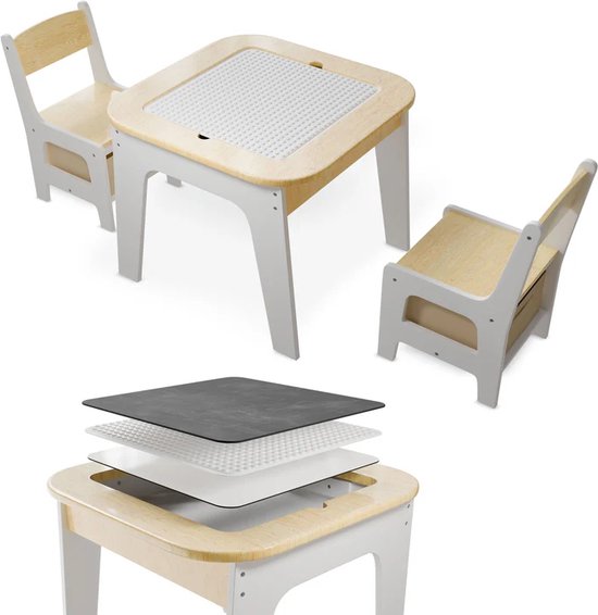 Kinderzitgroep Milou - Met 2 stoelen en 1 tafel - Naturel
