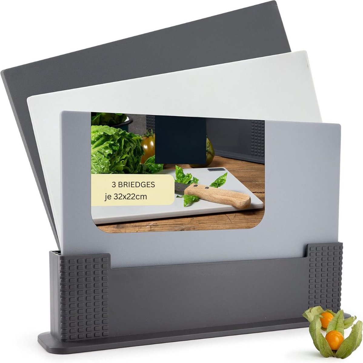 White-Label® Snijplankenset met Houder - Snijplank - Extra Stevig - Grijs