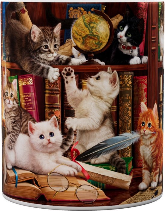 Chats Chatons Dans La Bibliothèque - Mug 440 ml