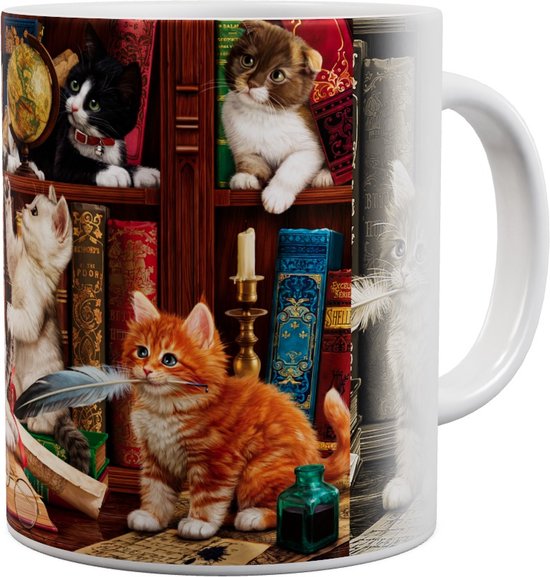 Chats Chatons Dans La Bibliothèque - Mug 440 ml