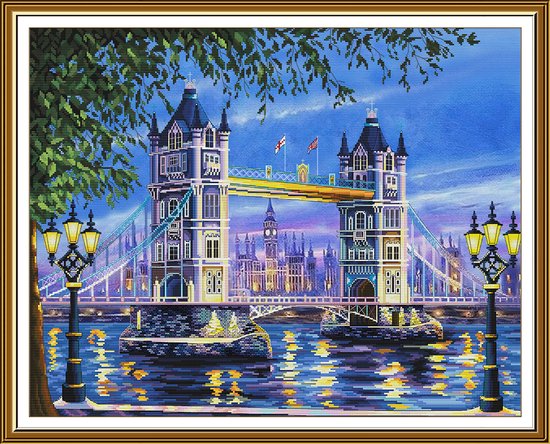Foto: Borduurpakket nova sloboda tower bridge at night tower bridge in de nacht bedrukte achtergrond