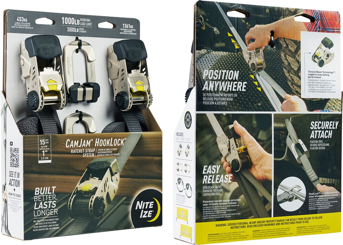Nite Ize CamJam HookLock Ratchet strap large 2 pack