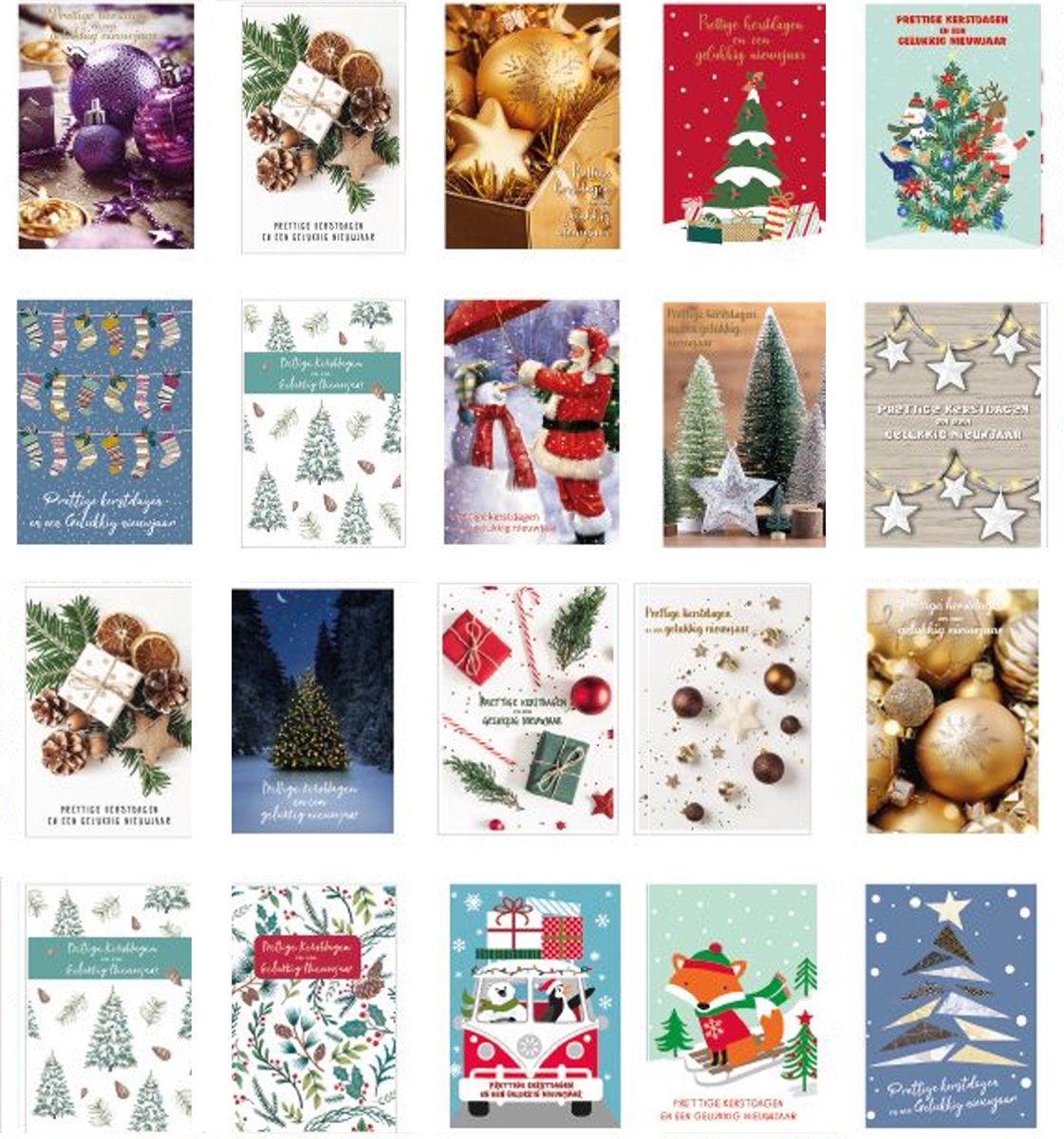 Cadebo Kerstkaarten 100 stuks - 14,5x9,5cm - 20 x 5 dubbele luxe Kerst- en Nieuwjaarskaarten met enveloppen