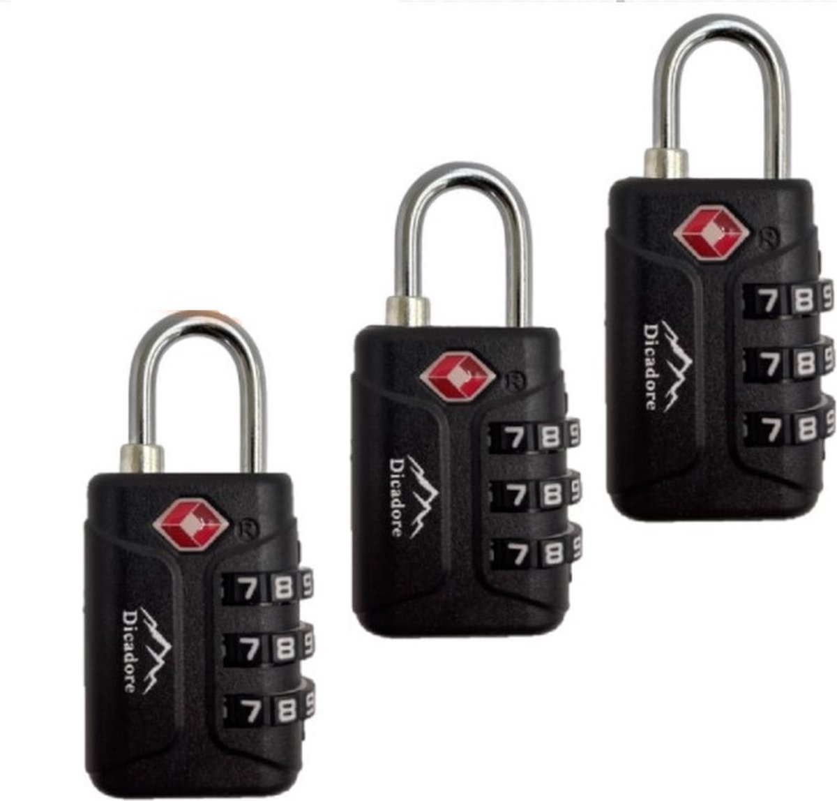 Bol.com Dicadore - TSA Kofferslot 3-Cijferig - Reisslot (3-pack) - Set van 3 - Cijferslot - Hangslot Cijferslot aanbieding