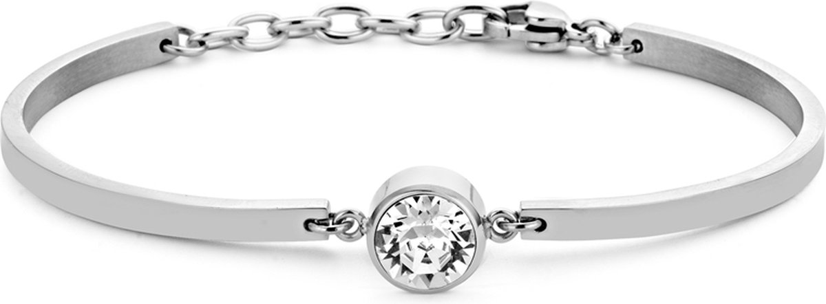 CO88 Collection Sparkle 8CB-90383 Stalen Armband met Hanger - Kristal 8 mm - Lengte 16,5 + 3 cm - Zilverkleurig
