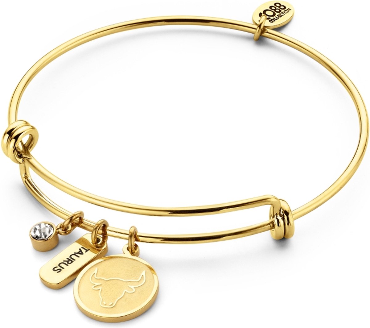 CO88 Collection Zodiac 8CB-90283 Stalen Armband met Hangers - Sterrenbeeld Stier - One-size - Goudkleurig
