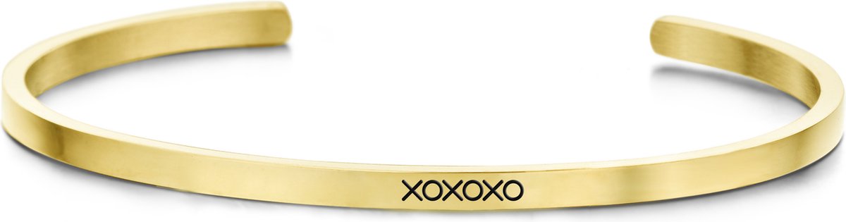 Key moments 8KM-B00143 Stalen Armband - Dames - Open Bangle - XOXOXO - 16,5 cm - Staal - Goudkleurig