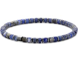 Frank 1967 7FB-0598 Kralen Armband - Heren - Beads - 4 x 2 mm - Sodaliet - Staal - Rekbaar - 19 cm - Blauw