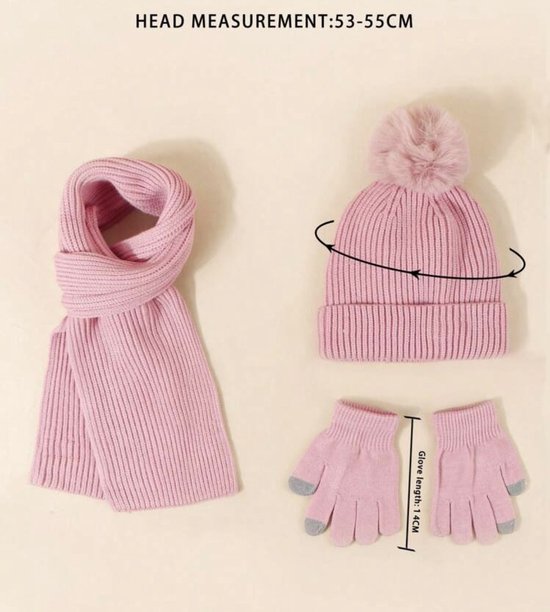 Ensemble Bonnet, écharpe Et Gants Pour Fille 4-10 Ans – Doux, Chaud, Confortable – 3 Pièces Pour L'hiver – Fiohiros - 4