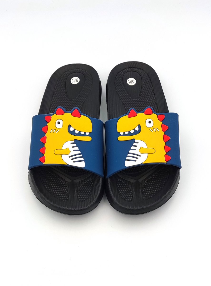 Happy Bee Jongens dinosaurus slippers zwarte marine instap sloffen ideaal voor thuis of als strand bad slipper ideaal kerstcadeau of nieuwjaarsgeschenk