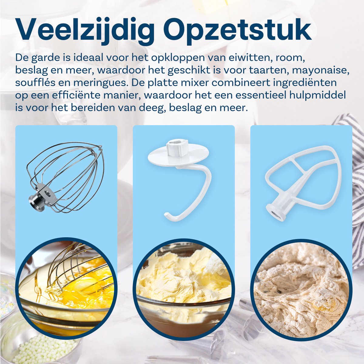 3-Delige Accessoireset voor KitchenAid 4.3, 4.7/4.8L Tilt-Head Stand Mixers Artisan & Classic Series van MMOBIEL - Aluminium K45 6-Draads Garde, Platte Mixer en Deeghaak – Enkel Handwas thumbnail 3