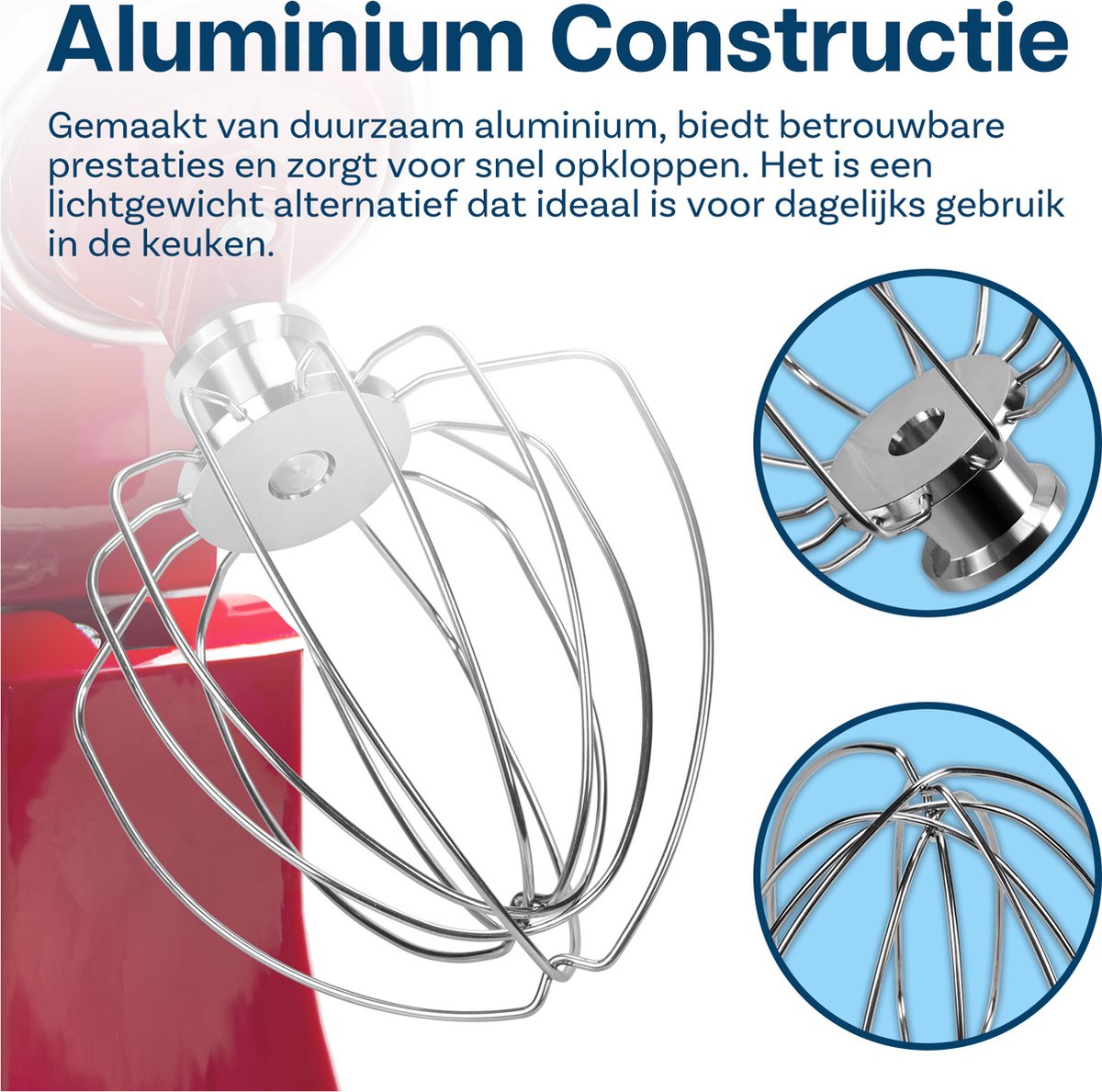 K45WW 6-Draads Garde voor KitchenAid 4.5-5 Quart Tilt-Head Stand Mixers Artisan & Classic Series van MMOBIEL - Aluminium Opzetstuk Eierklopper - Taart Mayonaise Garde – Enkel Handwas thumbnail 4