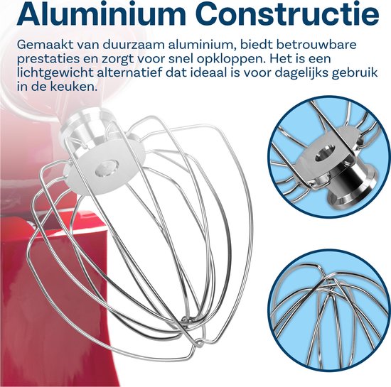 K45WW 6-Draads Garde voor KitchenAid 4.5-5 Quart Tilt-Head Stand Mixers Artisan & Classic Series van MMOBIEL - Aluminium Opzetstuk Eierklopper - Taart Mayonaise Garde - Enkel Handwas van MMOBIEL — afbeelding 4