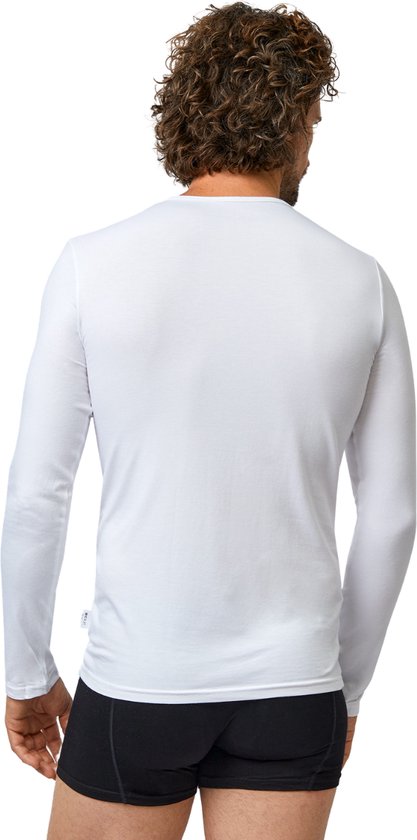 BOXR Sous-vêtements - T-shirt à manches longues en Bamboe pour hommes - Col rond - Wit - L - Doux et soyeux - Thermo Control - Maillot de corps à manches longues pour hommes - 4-Pack