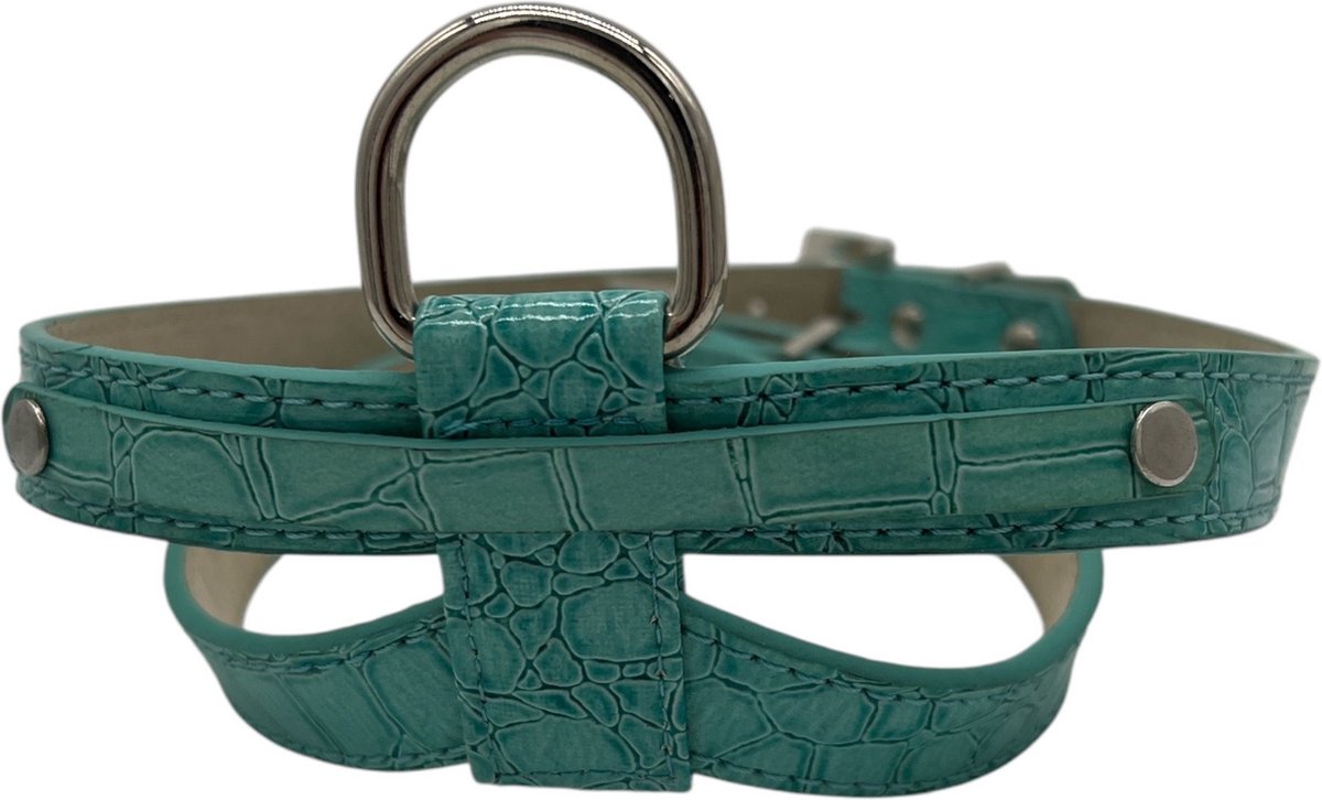 Kleine Hondenhalsband - Krokodil Look - Blauw - Diameter 17 CM - Lengte 60 CM - Breedte 6 CM