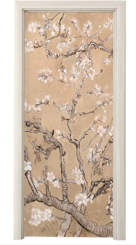 Deurposter 85x205 cm - Deursticker Amandelbloesem - Kunst - Van Gogh - Beige - Meubelfolie zelfklevend - Deurfolie woonkamer - Interieurfolie fotobehang - Deur plakfolie - Deurstickers - Deurbehang sticker - Kamer decoratie