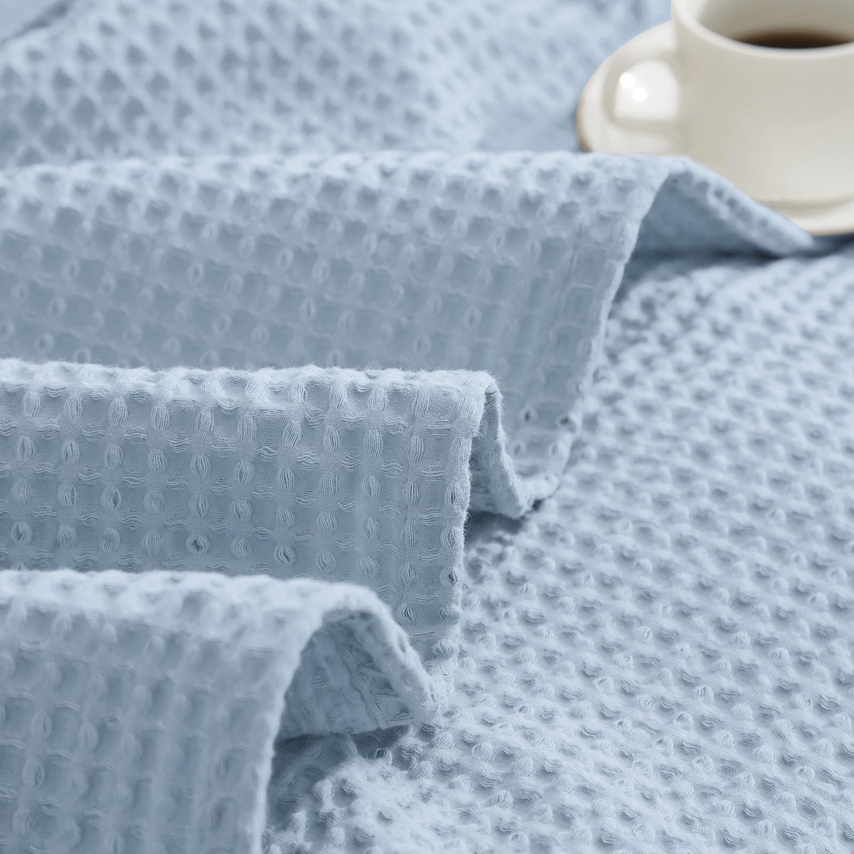Goodivery ® Hemelsblauwe Wafeldeken van Zacht Katoen voor Comfort en Stijl