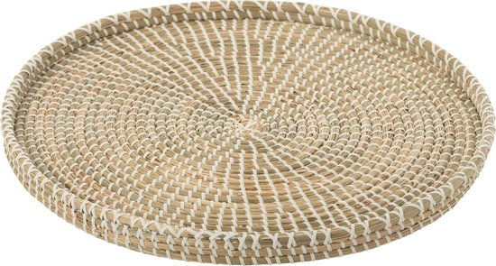 J-Line Plateau Rond Jonc De Mer/Plastique Naturel/Blanc