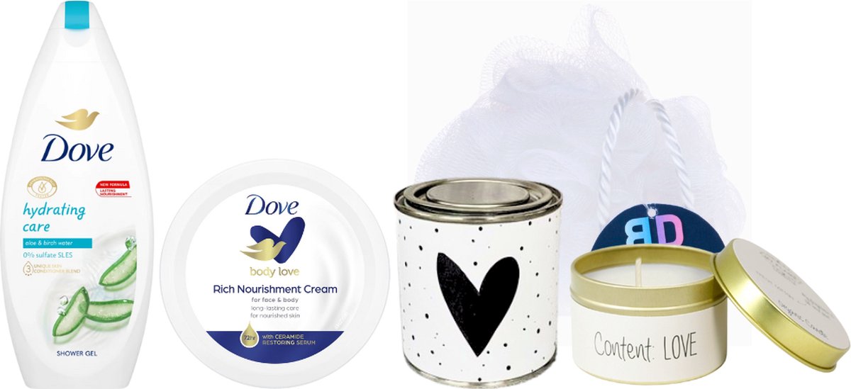 Goedkoopste Dove Cadeauset Liefde - Showergel - Cream - Snoepjes en Kaars