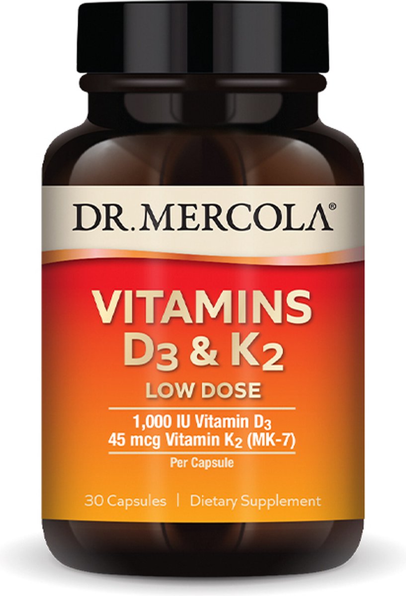 Goedkoopste Dr. Mercola - Vitamins D3 & K2 - Low Dose - 1000 IU D3 - 45 mcg Vitamin K2 - 30 capsules