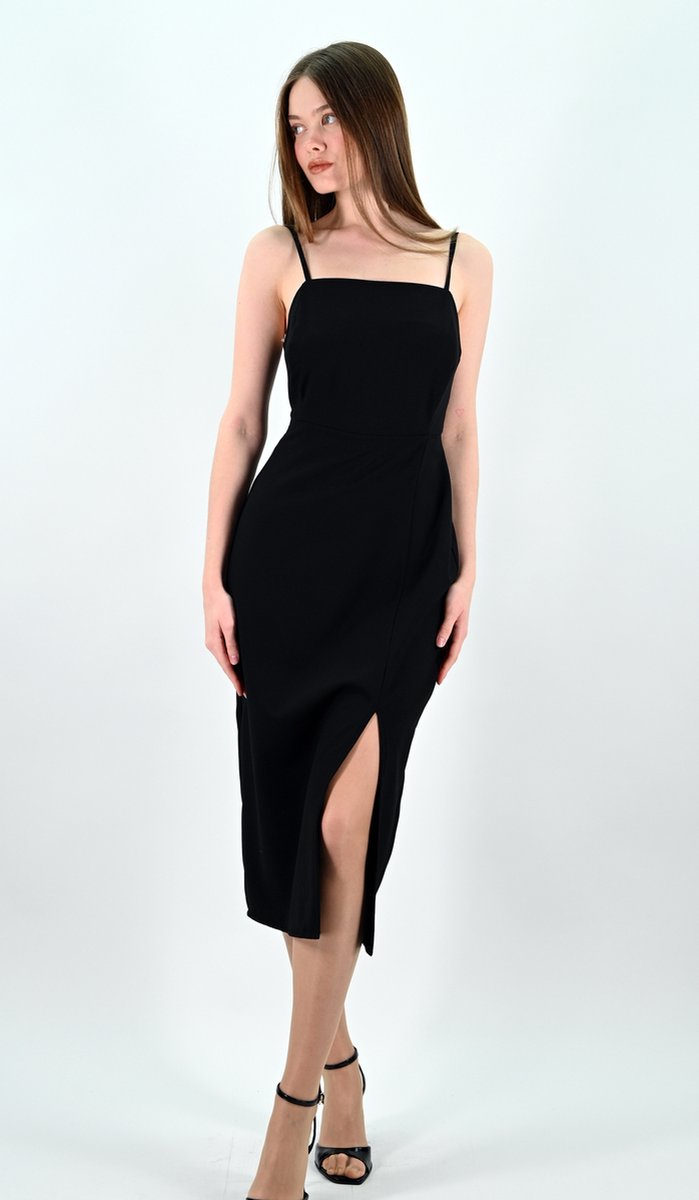 YesMooi - Elegante Midi Jurk met Spaghettibandjes - Slip Dress - Zwart - L (40)