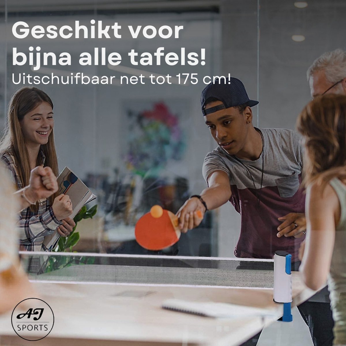 AJ-Sports Tafeltennis set - Ping pong set - Pingpong - Tafeltennis Batjes - Tafeltennis Ballen - Ping pong tafel set - Ping pong ballen - Uitschuifbaar Net - Inclusief 3 balletjes en 2 batjes — afbeelding 2