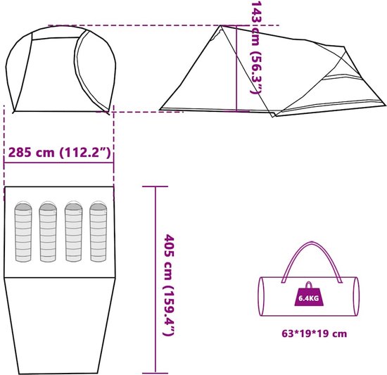 vidaXL Koepeltent 4-persoons - Waterdicht - Wit Kampeerten - Tent - Koepeltent - Campingtent - Vier Persoons Tent van Vidaxl — afbeelding 5