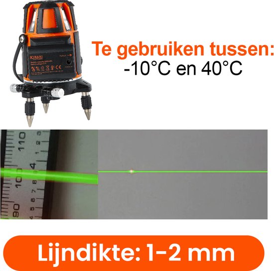 Kibani Losse Kruislijnlaser - Bouwlaser Zelfnivellerend - Kruislijnlaser Zelfnivellerend - Kruislaser - Rotatielaser - Laserwaterpas - Lijnlaser - Oplaadbare Accu - Groen - met Opberg Box