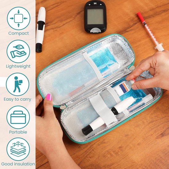 Koelende Reis Koffer voor Insuline - Met 2 Herbruikbare Ijsblokken - Diabetici Organizer voor Medicatie - Lichtblauw Design . van Merkloos — afbeelding 5