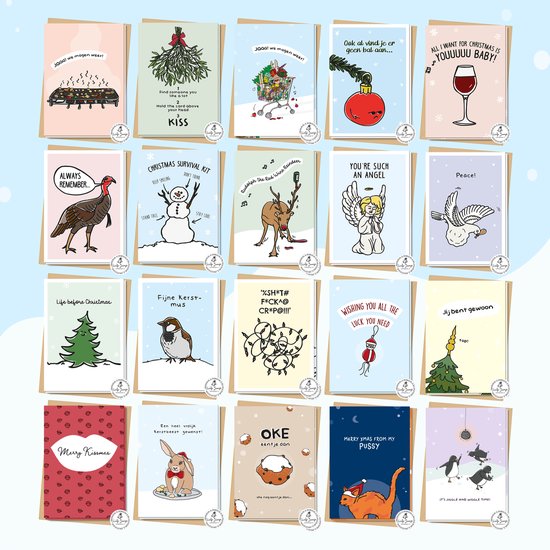 Liefs Jansje - Kerstkaarten - Enkele A6 kaarten - 20 stuks - Envelop + Sluitsticker - Grappige kerstkaarten