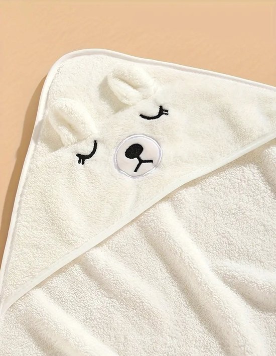 Baby 1x bad cape badhanddoek wit met mutsje ijsbeer met oogje dicht van Merkloos — afbeelding 2