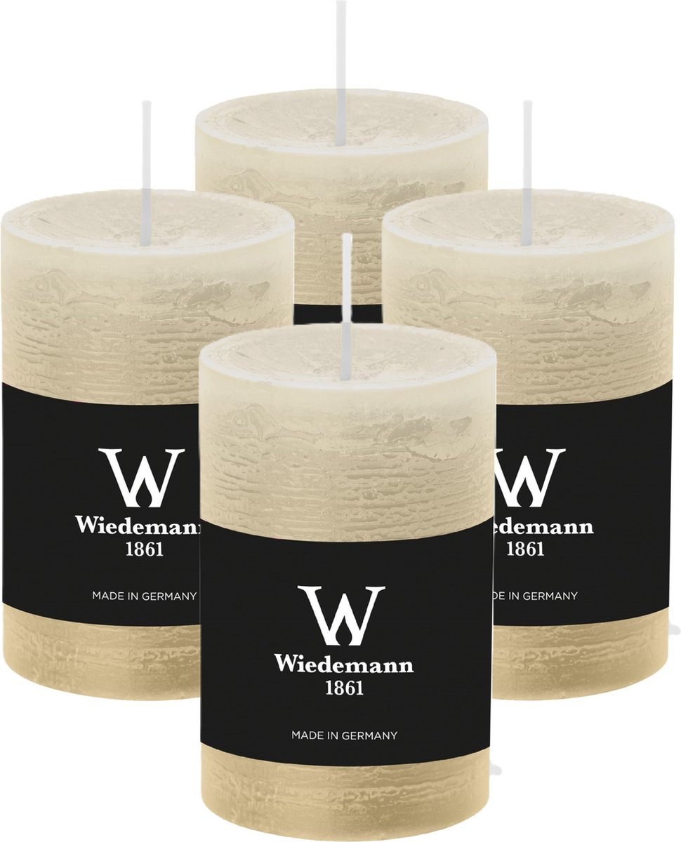 Wiedemann Cilinderkaars/stompkaars - 4x - rustieke kaars - ivoorwit - 6 x 9 cm - 30 branduren