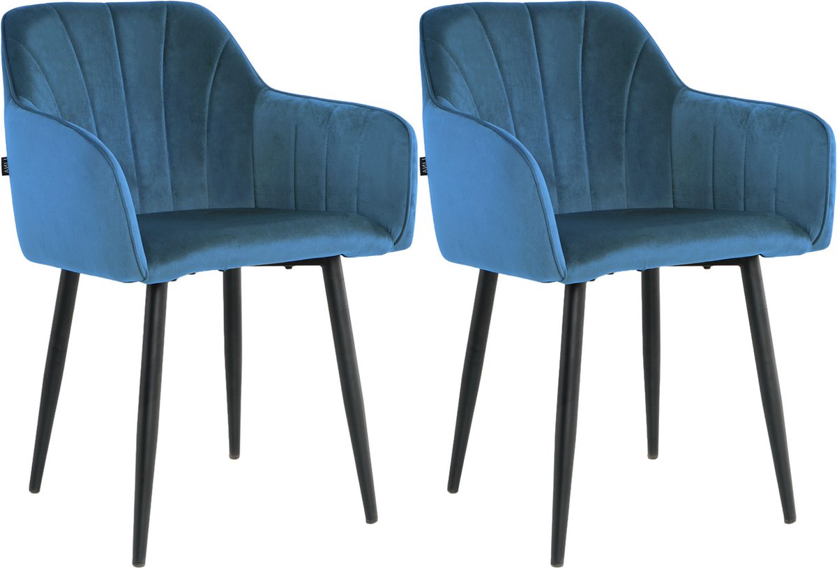 Lina Rio Eetkamerstoelen - Blauw - Set van 2 - Velvet