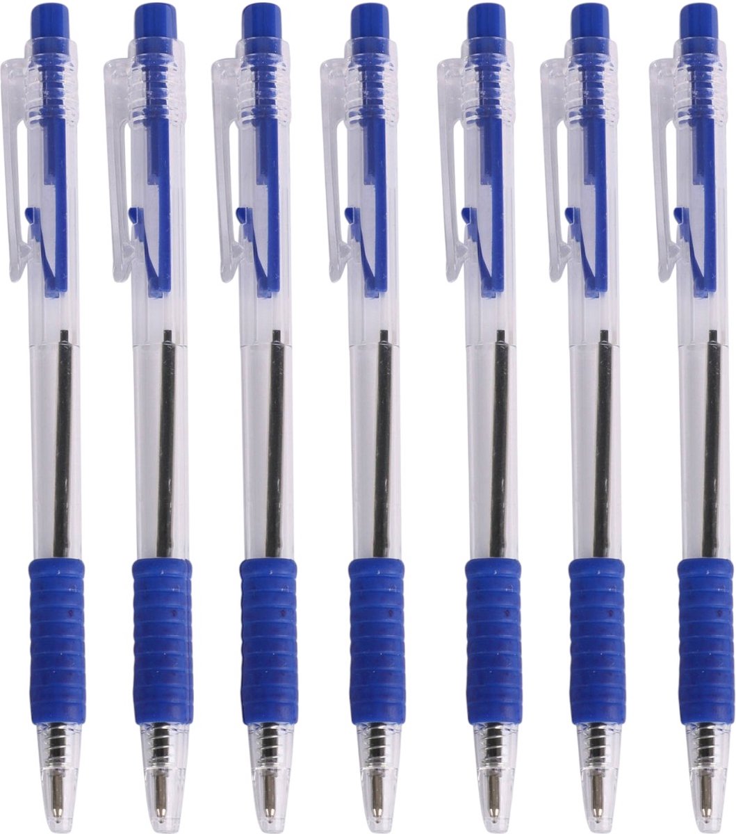 Professionele Balpennen –"8 Stuks" – Blauw – (Softgrip) – Kliksysteem – Comfortabele Schrijfervaring - Pennen - Pen - Balpen