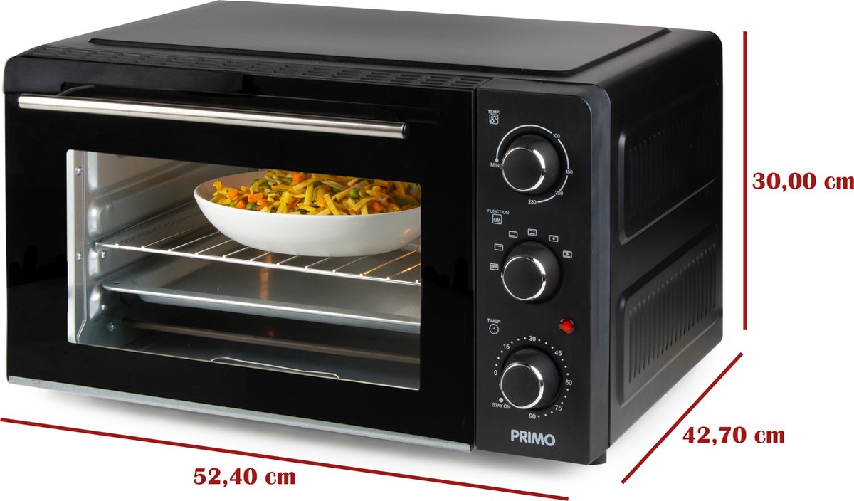 PRIMO PR254OV Vrijstaande Oven - Heteluchtoven - 28L - 1500W - Zwart – foto 5