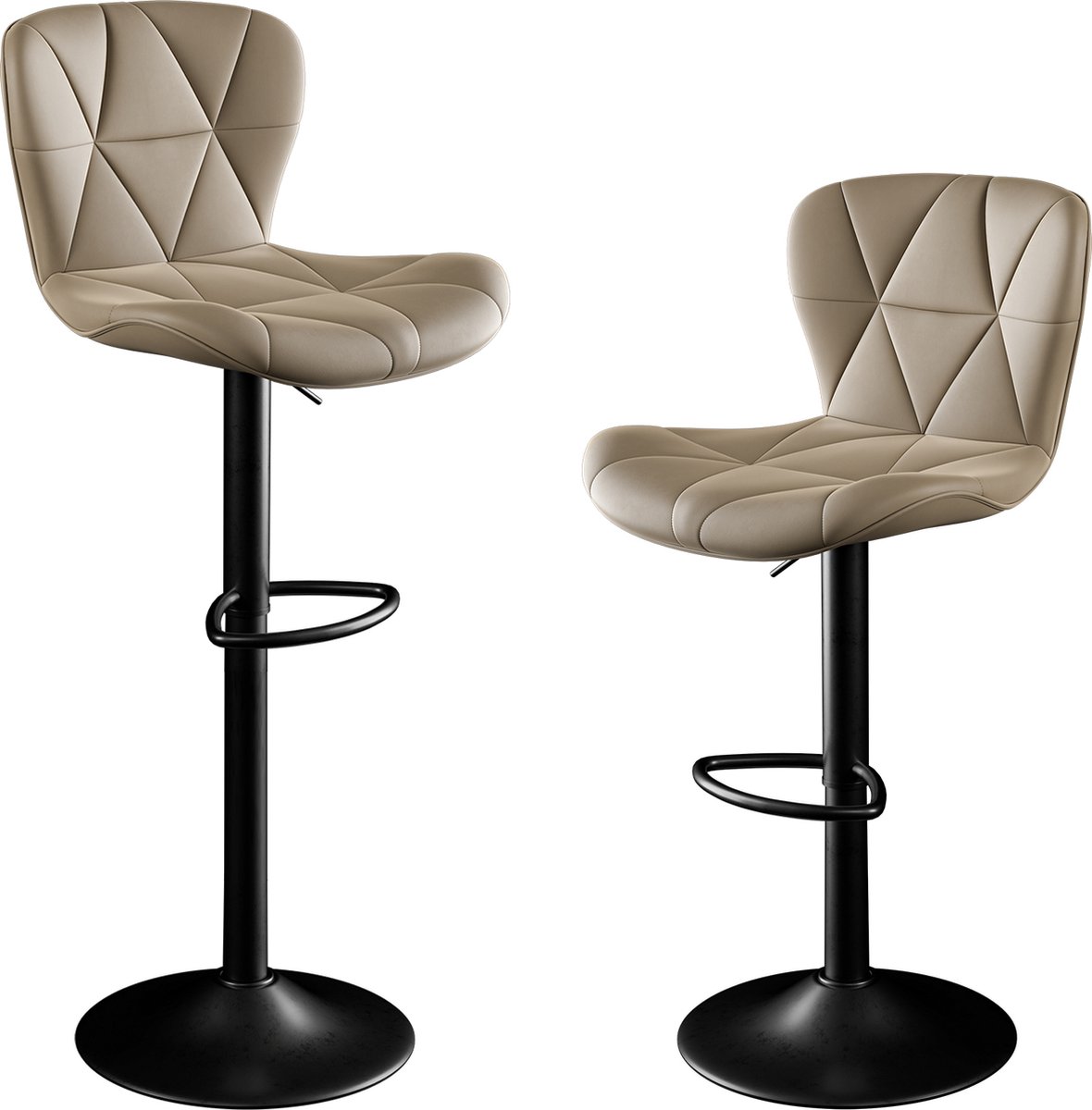 Hawthyhome Moderne in hoogte verstelbare barkruk - Omeg Serie- 360° draaibaar - Ergonomisch ontwerp - Zwart metalen voet-Set van 2-Khaki