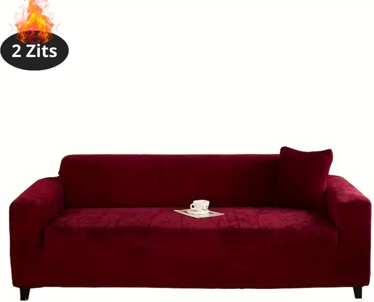 Nivard Bankhoes - Bankbeschermer - Stretch - Sofa Cover - Pluche - Bordeauxrood - 2 Zits
