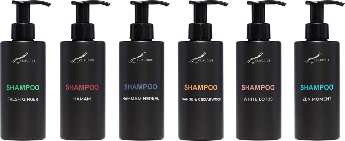 Shampoo Set - Fresh Ginger + Hamam + Hammam Herbal + Sweet Orange & Cedarwood + White Lotus en Zen Moment - bodycare - luxe fles - set van 6 stuks - Cadeau - giftset voor hem en haar