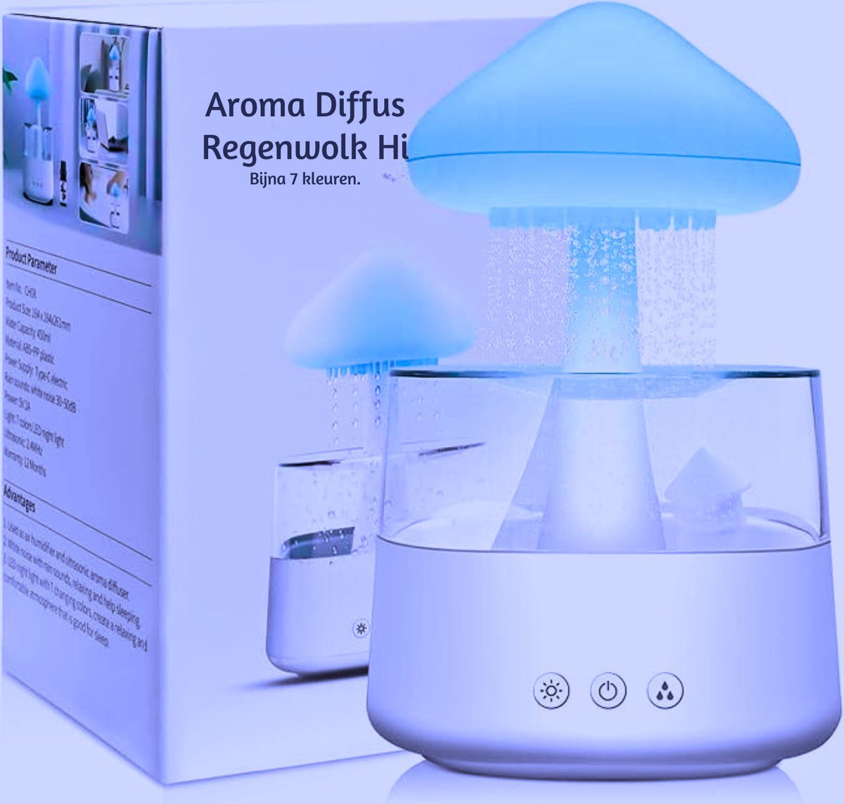Goedkoopste Cloud Regen Luchtbevochtiger 450ml - 7 Kleuren LED Nachtlampje & Essentiële Olie Diffuser voor Kinderkamer - Slaapkamer - Thuis & Kantoor