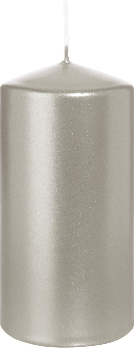 Wiedemann Cilinderkaars/stompkaars - metallic zilver - 12 x 6 cm - 33 branduren - zuilkaarsen