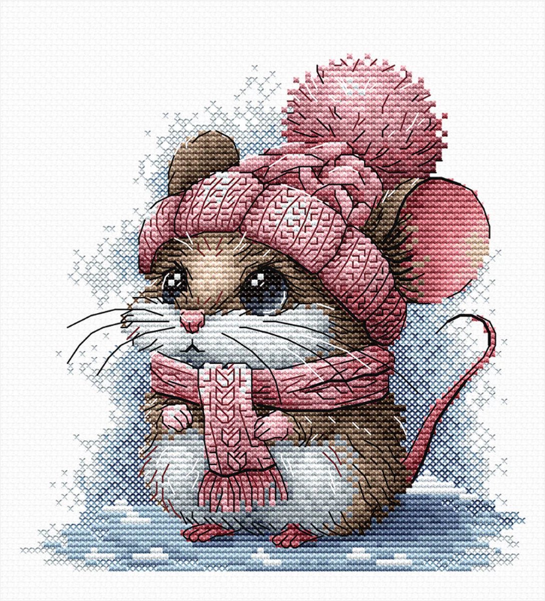 Borduurpakket AVA stitch - Little Mouse with a Winter Hat - Kleine muis met een Wintermuts - P073 - Telpatroon