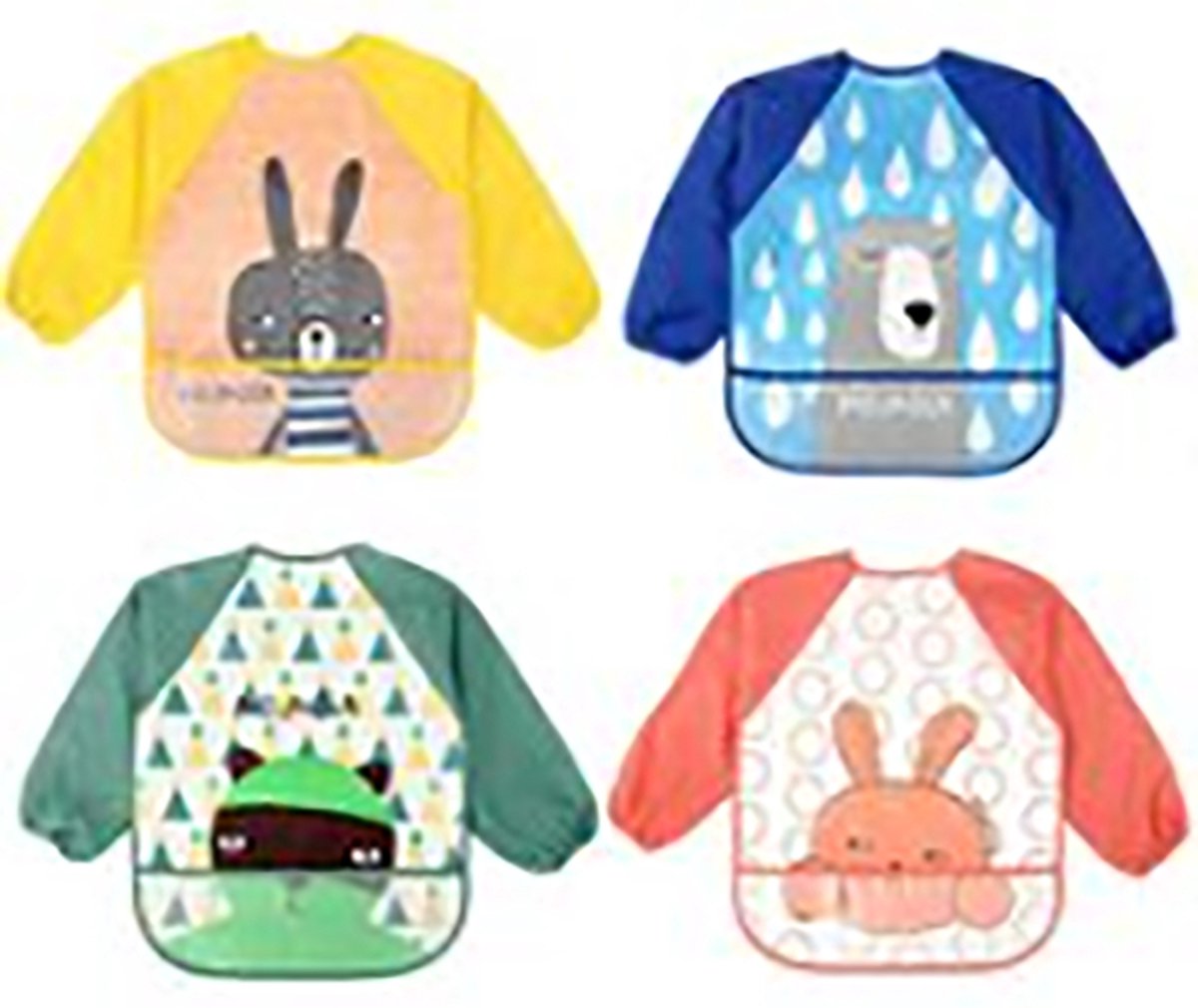 Goedkoopste Slabbetjes Met Mouwen - 4 stuks - Waterdichte Slabbetje Met Lange Mouwen Unisex-Slabbetjes, Patronen - Geschikt voor Kinderen van Geschikt voor 6-36 maanden, 80-100 cm